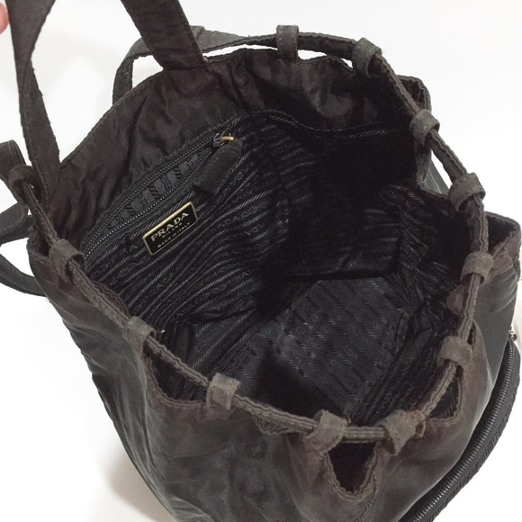 Prada black nylon embroidered logo vintage small drawstring backpack - Picture 9 of 11